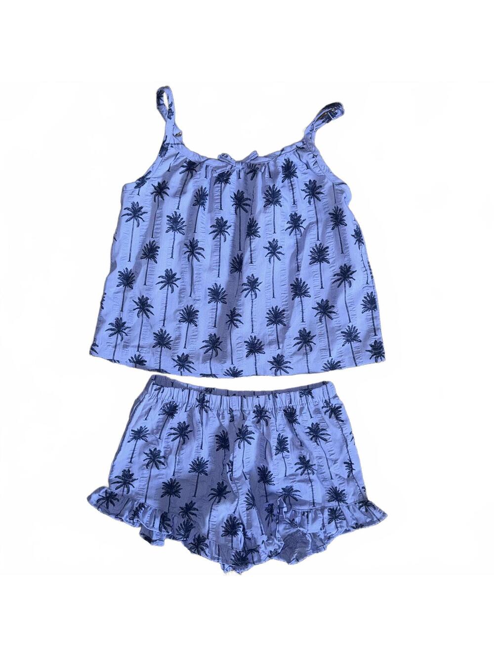 Girl's Blue Palm Tree Cami & Shorts Lounge Set NWT Size Small 6-7